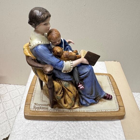 Norman Rockwell “Bedtime” Blue and Brown Sculpture Art Piece With Box - Picture 1 of 10